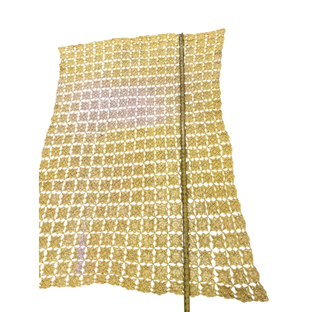 Vintage Yellow Crochet Starburst Medallion Throw Blanket Lace Tablecloth 68x50